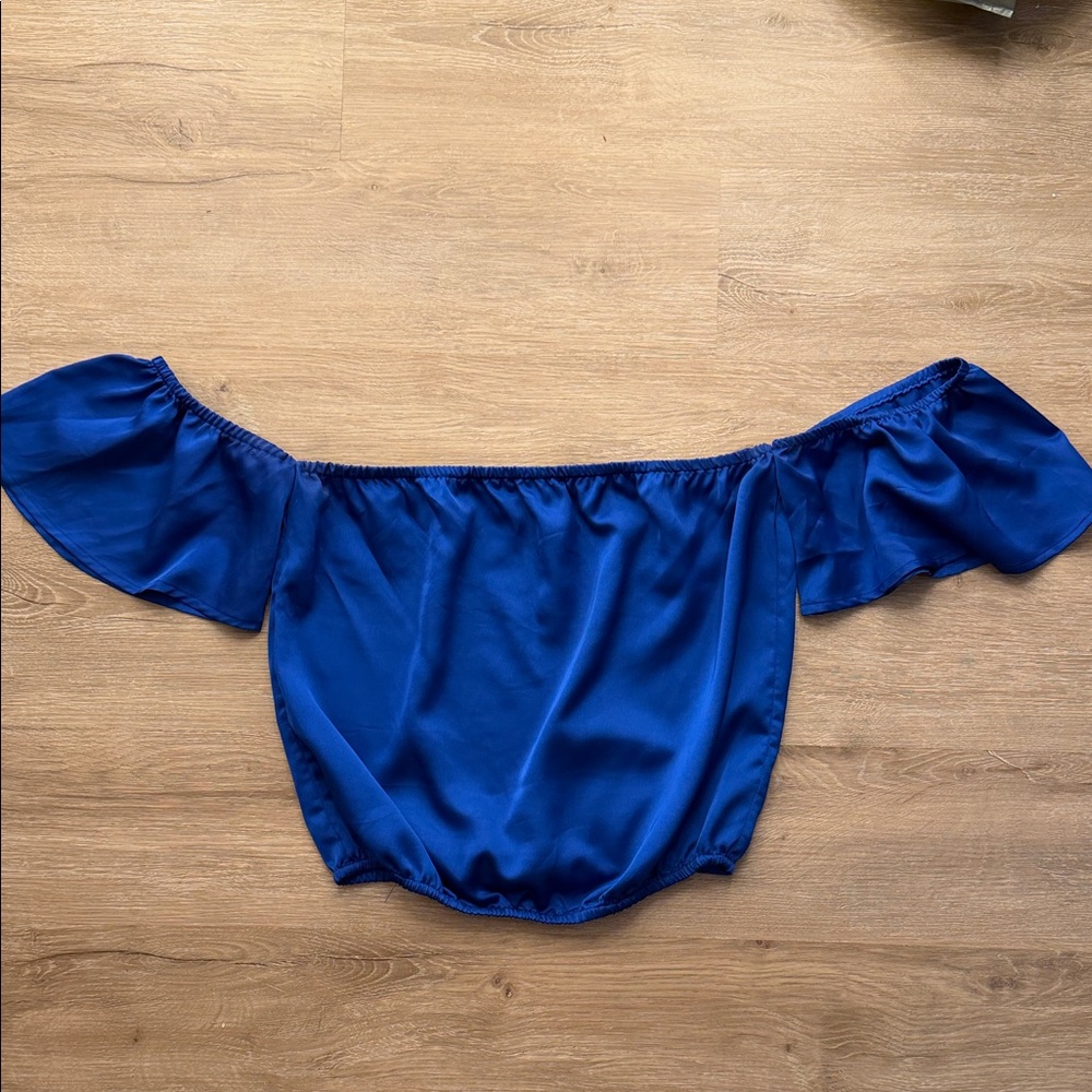 Satin Blue Crop Off-Shoulder Women’s Top